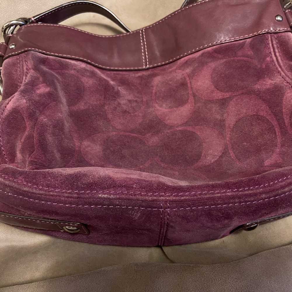 Coach Signature Suede Shoulder Bag in Burgundy
